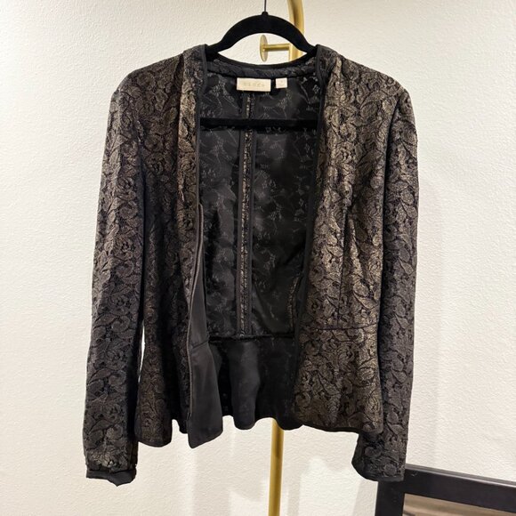 HINGE METALLIC LACE PEPLUM JACKET - S - Picture 5 of 9